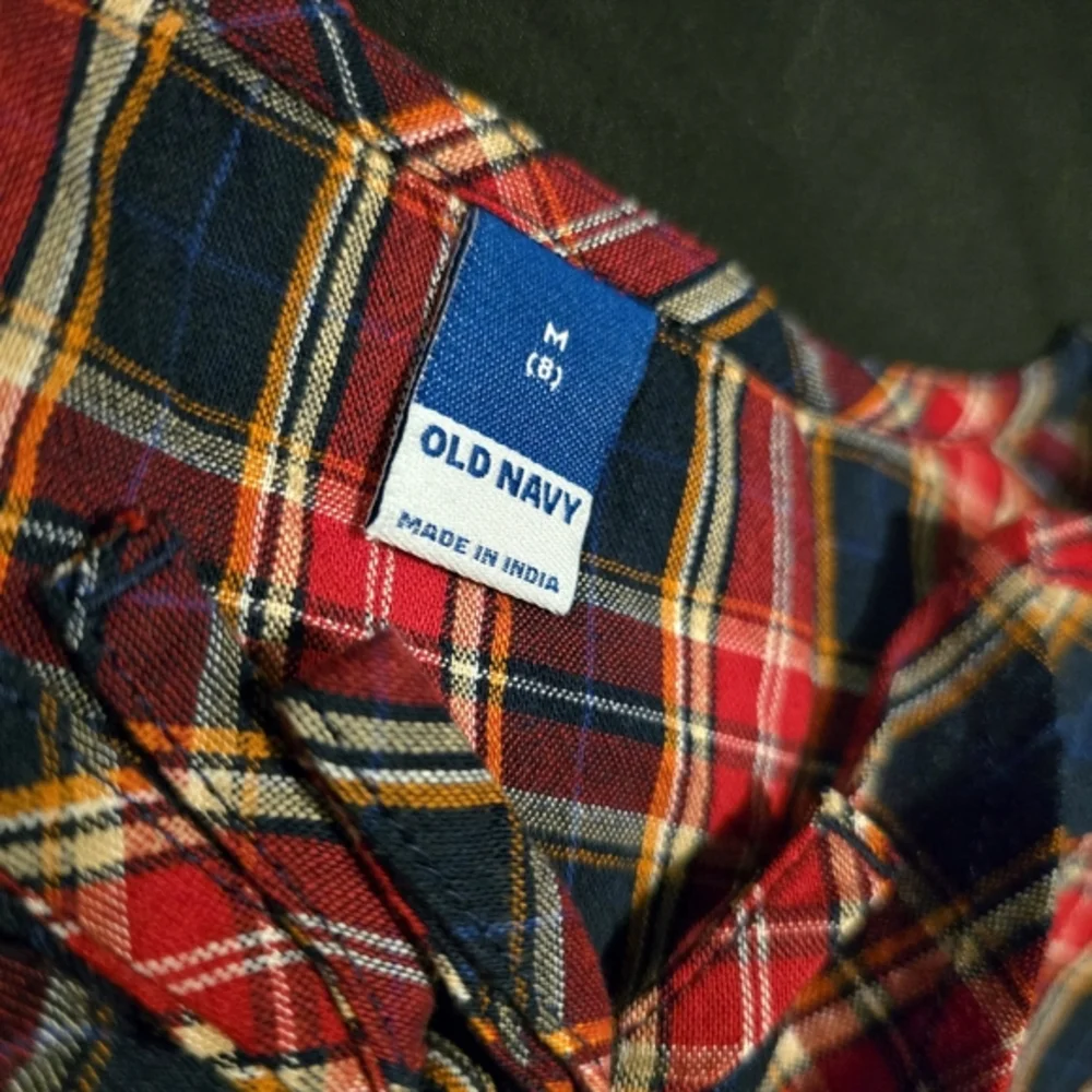 Old Navy Girls Plaid Ruffle Trim Long Sleeve Shirt Red & Blue NWT Size 8 Medium‎
